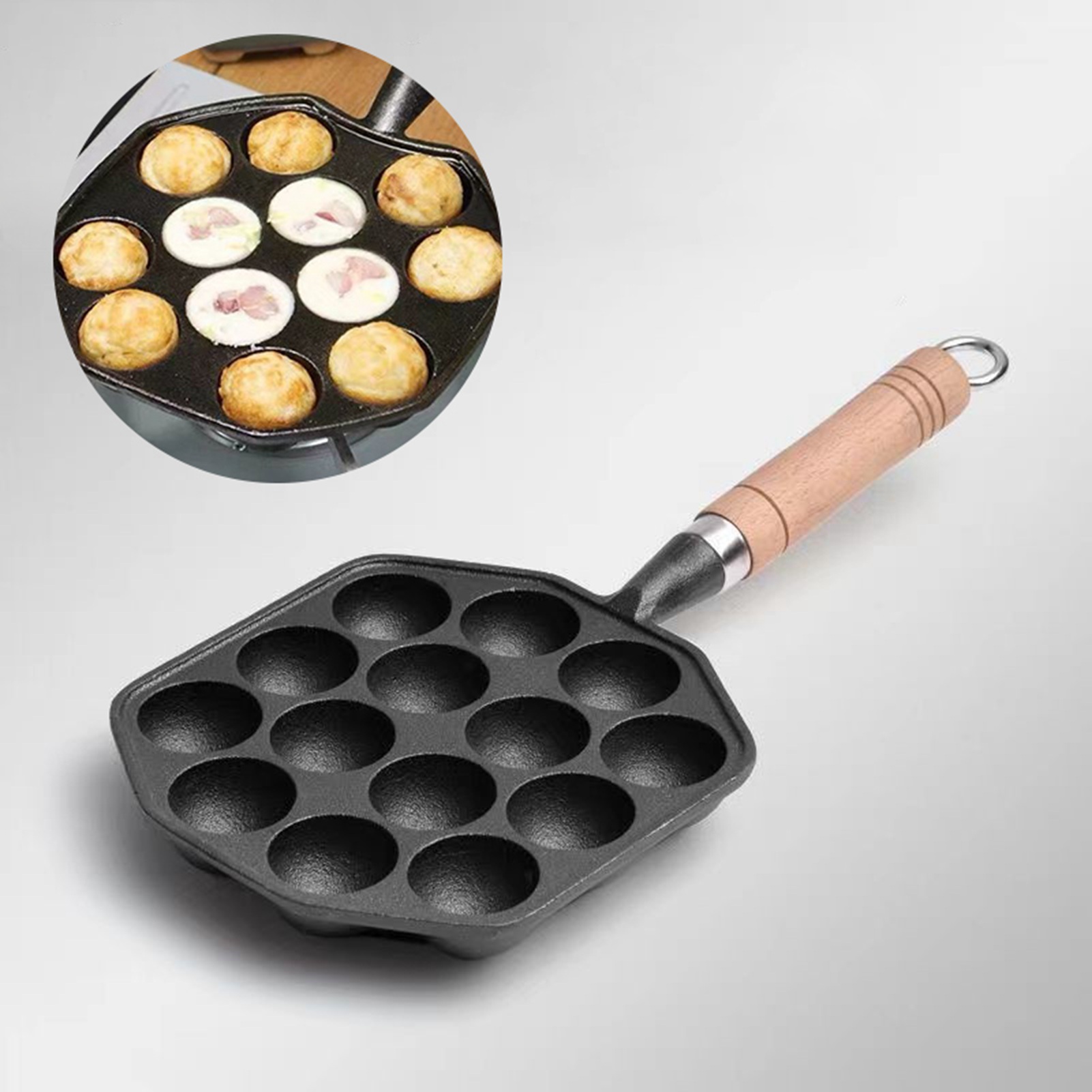 Takoyaki Pan Cast - 14 fori Takoyaki Pan antiaderente ghisa
